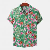 Polyester Mannen korte mouw Casual Shirt Afgedrukt Bloemen meer kleuren naar keuze stuk