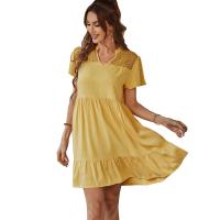 Polyester One-piece Dress large hem design Solid yellow PC