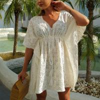 Cotton High Waist Beach Dress slimming & hollow crochet abstract pattern white : PC