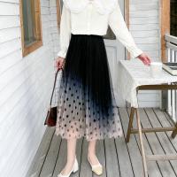 Polyester Pleated & High Waist Skirt large hem design & mid-long style & slimming patchwork dot : PC