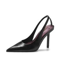Microfiber PU Synthetic Leather Stiletto High-Heeled Shoes Solid black Pair