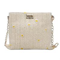 Straw & PU Leather Weave Crossbody Bag with chain flower shape PC