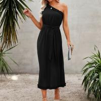 Polyester One-piece Dress & One Shoulder Solid PC