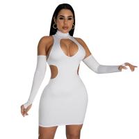 Milk Fiber & Polyester High Waist Sexy Package Hip Dresses backless & hollow & skinny style patchwork Solid white and black PC