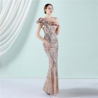 Polyester Waist-controlled & Mermaid Long Evening Dress side slit & backless & One Shoulder Sequin PC