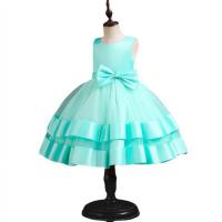 Polyester Princess Girl One-piece Dress large hem design & two piece patchwork Solid PC