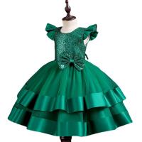 Polyester Slim & Princess Girl One-piece Dress large hem design & two piece hair ring & skirt patchwork Set