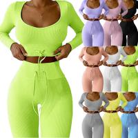 Polyester Plus Size Women Yoga Clothes Set & two piece Long Trousers & top Solid Set