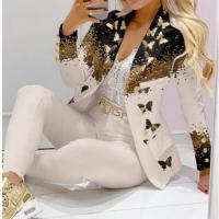 Polyester Women Business Pant Suit & two piece Pants & coat printed Set