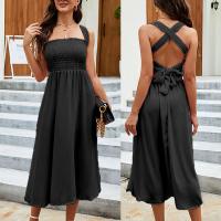 Polyester One-piece Dress backless patchwork Solid PC