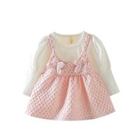 Cotton Princess Girl One-piece Dress & fake two piece patchwork Solid PC
