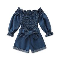 Coton Ensemble de vêtements de fille Patchwork Solide Bleu pièce