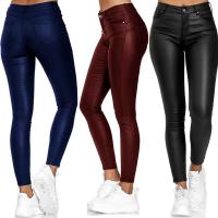 PU Leather Plus Size & High Waist Women Long Trousers & skinny Solid PC