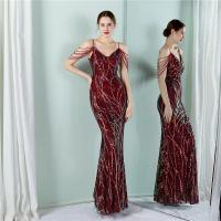 Polyester Waist-controlled & Slim & Mermaid Long Evening Dress deep V Sequin PC