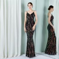 Polyester Waist-controlled & Slim & Mermaid Long Evening Dress deep V Sequin PC