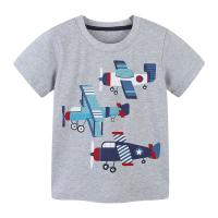 Cotton Slim Boy T-Shirt printed Plane Pattern gray PC