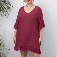 Polyester scallop & Plus Size One-piece Dress & loose Solid PC