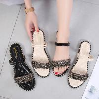 PU Leather back drawstring & Low Cut & Plus Size Women Sandals & with rhinestone Solid Pair