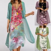Polyester Slim & long style & Plus Size Two-Piece Dress Set printed floral Set