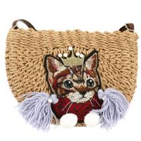 Straw Woven Shoulder Bag soft surface Cats PC