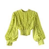 Chiffon scallop Women Long Sleeve Blouses patchwork Solid : PC