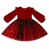 Cotton Princess Girl One-piece Dress large hem design patchwork red PC
