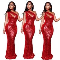 Polyester Long Evening Dress & hollow Sequin Solid red PC