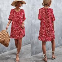 Polyester One-piece Dress deep V & loose printed red PC