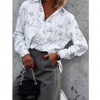 Polyester Frauen Langarm Shirt, Gedruckt, Weiß,  Stück