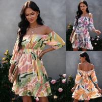 Polyester A-line & High Waist One-piece Dress with bowknot printed PC