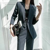 Polyester Plus Size Women Business Pant Suit & two piece Pants & coat Solid Set