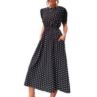 Polyester Einteiliges Kleid, Gedruckt, Punkt, Schwarz,  Stück