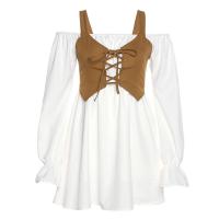 Polyester High Waist One-piece Dress backless & two piece & off shoulder Polyester patchwork Solid white Set