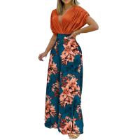 Polyester Wide Leg Trousers Women Casual Set & two piece Long Trousers & top printed Set