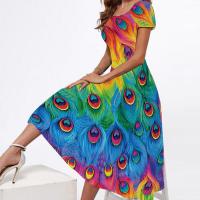Polyester One-piece Dress large hem design & mid-long style printed PC