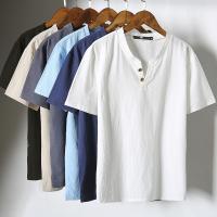 Linen Plus Size Men Short Sleeve T-Shirt & loose Solid PC