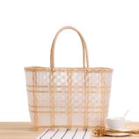 Bamboo & Plastic Woven Tote large capacity & waterproof plaid PC