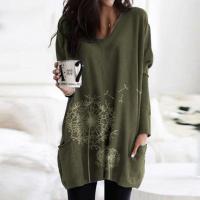 Polyester Women Sweatshirts mid-long style & loose printed floral PC