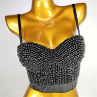 Plastic Pearl & Polyester Slim & Crop Top Camisole backless & off shoulder patchwork PC