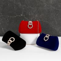 Plush Clutch Bag attached with hanging strap & with rhinestone Solid PC