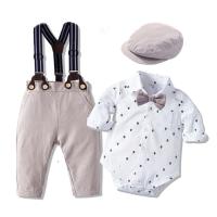 Cotton Boy Clothing Set  suspender pant & teddy printed Others silver Set