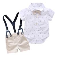Cotton Boy Summer Clothing Set suspender pant & teddy printed white Set