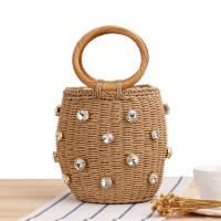 Straw Weave Woven Tote with rhinestone Solid PC