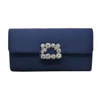 Real Silk Clutch Bag with chain & with rhinestone Polyester deep blue PC