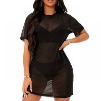 Polyester One-piece Dress see through look Solid black PC