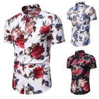 Polyester Slim Men Short Sleeve Casual Shirt printed floral PC