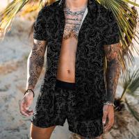 Polyester Men Casual Set & two piece & loose short & top printed Set