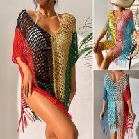 Polyester Tassels Swimming Cover Ups deep V & sun protection & loose & hollow Solid : PC