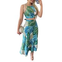 Polyester High Waist Two-Piece Dress Set mid-long style printed Set