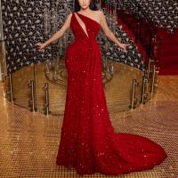 Polyester Waist-controlled & Plus Size Long Evening Dress & off shoulder Sequin PC